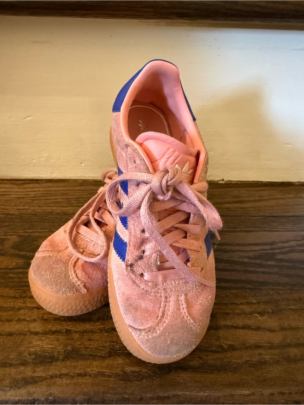 adidas Kids Pink Suede Sneakers with Blue Accent